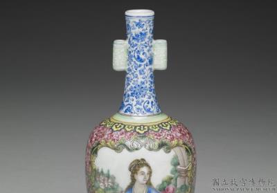 图片[2]-Vase with tubular handles with Western figure on a polychrome ground in falangcai painted enamels, Qianlong reign (1736-1795), Qing dynasty-China Archive